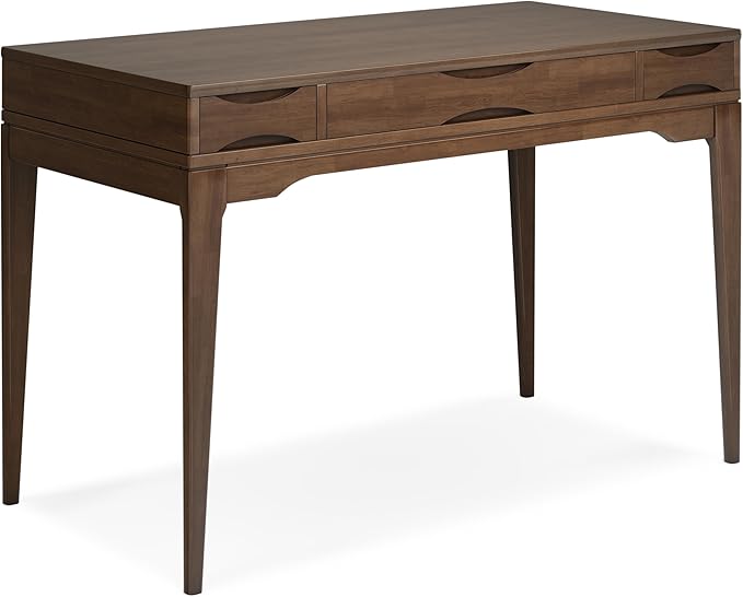 SIMPLIHOME Harper Small Desk - 48 Inch Wide Solid Hardwood Writing Desk in Walnut Brown Mid-Century Modern Home Office Computer Table for Study with 2 Drawers and Flip-Down Keyboard Tray