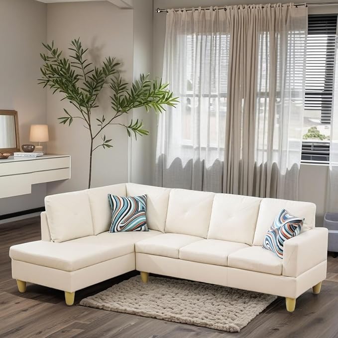 L-Shaped Sectional Sofa Modern Sectional Couches Home Sofas for Living Room with Movable Chaise Modular Living Room Sets Furniture for Apartment Bedroom &amp Office White