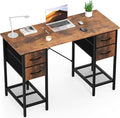 DUMOS Computer Desk 47 Inch with 4 Drawers Home Office Table with Mesh Shelf for Work Study Writing Gaming Storage Furniture for Bedroom Rustic Brown