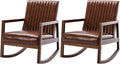 VESCASA Upholstered Rocking Chairs with Channel-Tufted Back Mid-Century Modern Comfy Oil Wax PU Leather Rockers with Black Walnut Wood Frame for Nursery Living Bedroom Indoor Set of 2 Brown