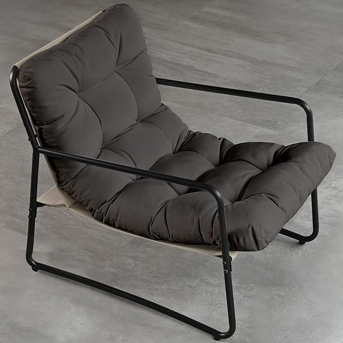 Modern Accent Chair Living Room Chair with Metal Frame &amp Armrest Comfy Reading Chair Leisure Sofa Armchair with Soft Cushion for Bedroom Balcony Lounge Reading Room Grey