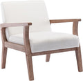 Wahson Comfy Living Room Chairs Linen Upholstered Accent Chairs Farmhouse Armchairs with Natural Wood Frame Oversized Decorative Chair for Bedroom Beige