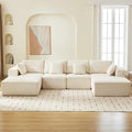 137 Sectional Cloud Couch Modular Modern U-Shaped Sofa with Chaise Lounge Corduroy Fabric No Assembly Required Convertible Compression Sleeper Sofa for Living Room Apartment Bedroom