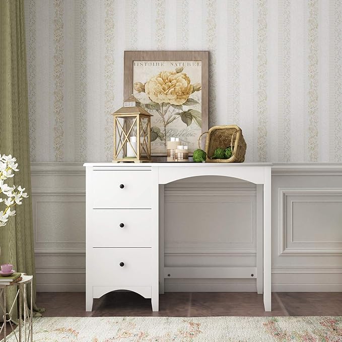 sogesfurniture 37.4inches Makeup Vanity Table with Drawers Computer Desk Writing Study Desk for Home Office Dressing Table White