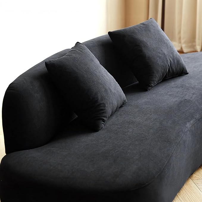 90 Curved Sofa with Throw Pillows 4 Seater Luxury Velvet Couch with Half Moon Design and High-Density Foam Ideal for Modern Living Room Office &amp Apartment Black