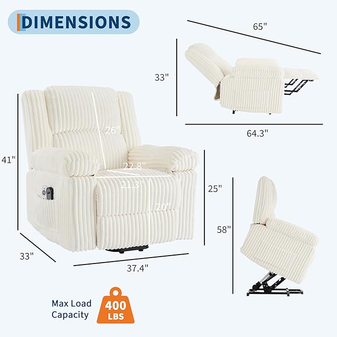 GarveeHome Power Lift Recliner Chair - Heat and Massage Electric Lift Plush Recliner with Soft Padded Seat Back Support &amp Armrests Designed for the Elderly and People with Mobility impaired