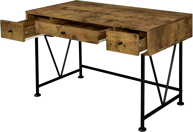 Coaster Home Furnishings - Analiese - Metal and Wood - 2-Piece Computer Desk and Bookcase Set with Three Storage Drawers Four-Shelf Bookcase - Farmhouse - Home Office - Rustic Nutmeg - 801541-S2