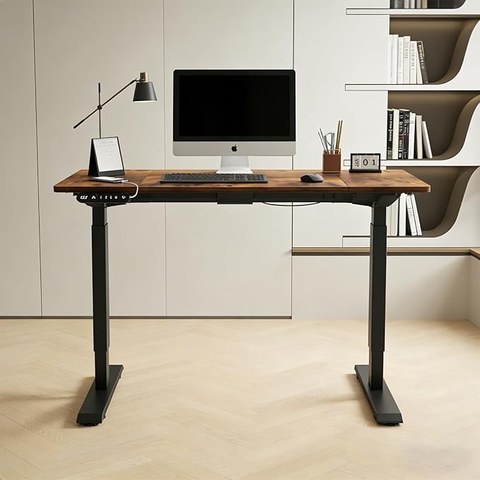 Electric Standing Desk 55 x 24 Inch Height Adjustable Desk Sit Stand Desk with Type-C Charging and Memory Preset Computer Desk for Home Office (Brown Leopard)