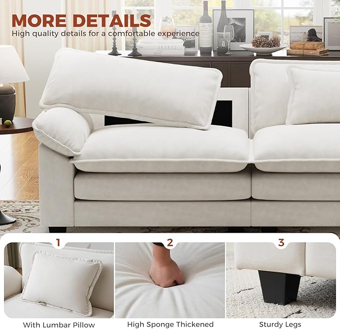 CDCASA 50'' Oversized Chair with Movable Ottoman Velvet Comfy Cloud Sofa Accent Chairs w/Large Seat and Armrests Modern Extra Wide Armchair Reading Chairs for Living Room DIY Combination Beige