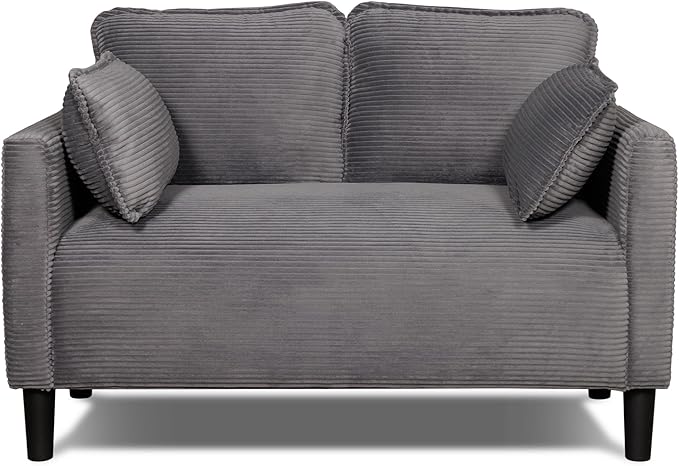 48 Corduroy Loveseat Sofa Small Couches for Living Room Green Couch for Bedroom Apartment Dorm 2 Seater Mini Sofa with Side Pocket High Rebound Sponge Cushion Easy Assembly (Grey)