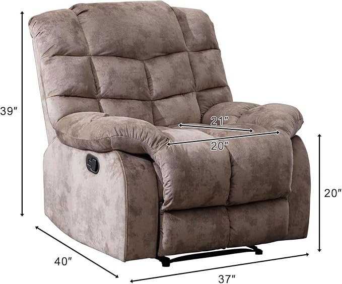 EBELLO Manual Recliner Chair Overstuffed Reclining Sofa with Soft Padded Headrest and Armrest Soft Fabric Single Couch for Living Room Light Brown