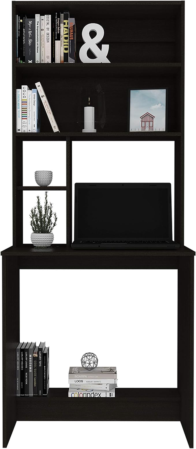 50 Work Study Desk Four Shelves Writing Desk One Lower Shelf for Study and Home Office-Black