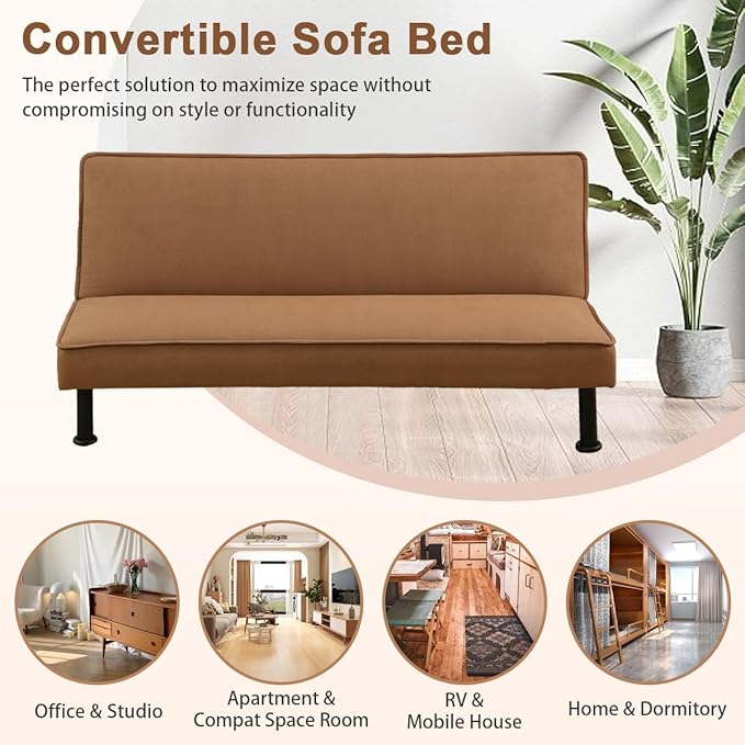 Convertible Futon Sofa Bed Modern Sleeper Couch Sofabed Reversible Recliner Sofa with 3 Adjustable Positions for Living Room Studio Apartment Office Small Space 64 x 33 x 32in.