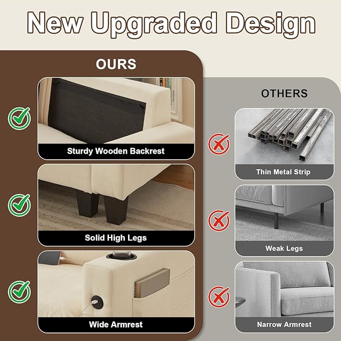 152 L Shaped Sectional Couch Chenille Sectional Couches for Living Room Modular Cloud Couch with Movable Ottoman Modern Cloud Sofa with Charging Station Cup Holder Side Pocket Beige