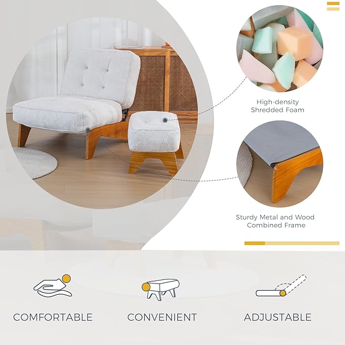 MAXYOYO Adjustable Accent Chair with Ottoman Thick Cushion Seated Lounge Chair Reclining Chair for Living Room Cozy Recliner and Footrest Set Beige