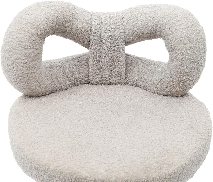 Vanity Chair with Cute Bow Backrest Grey Make-up Chair Height Adjustable Roller Chair with 5 Wheels Armless Dressing Chair Small Upholstered Accent Chair Desk Chair for Bedroom Living Room