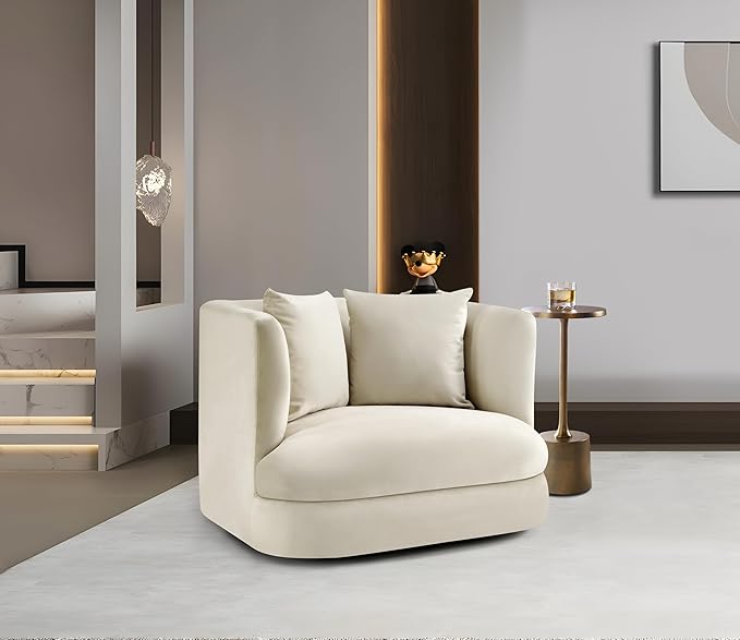 Meridian Furniture 699Cream-C Alder Collection Modern | Contemporary Chair with Ultra Luxe Cream Velvet 460 GSM Velvet Solid Wood Frame 38 W x 36 D x 30 H Cream