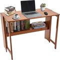 Folding Desk with Bookshelf Bamboo Writing Desk for Small Spaces Portable Study Desk for Students Foldable Computer Desk for Home Office Bedroom Dorm 39.4 x 21.6 Desk Top (Dark Brown)