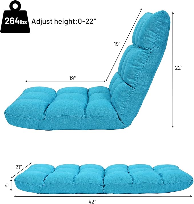 Giantex Floor Sofa Chair Video Gaming Chair with 14 Adjustable Position Padded Back Support Floor Cushioned Seat Folding Lazy Chair for Meditation Reading Watching Living Room Recliner(Turquoise)