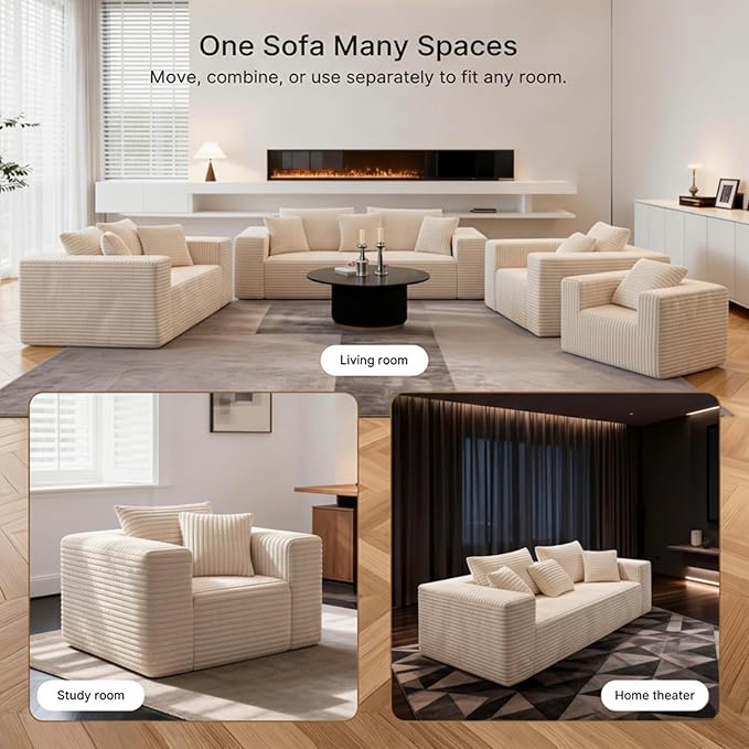 Single Cloud Sofa High Backrest Wider Armrest Foam Boneless Couch Comfy Furry Pillowed Single Seater for Small Spaces Living Room Bedroom Dorm Office（Beige）