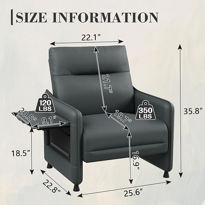 Alunaune Upholstered Living Room Chair Armchair Mid Century Accent Chair Reception Couch Slipper Club Lounge Chair Guest Comfy Single Sofa with Sidetable for Bedroom-Grey