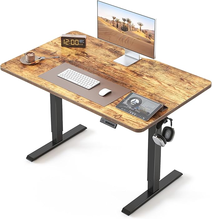 BANTI 40 × 24 Inches Standing Desk Ergonomic Electric Height Adjustable Sit and Stand Up Computer Office Desk with Splice Board Black Frame/Rustic Brown Top