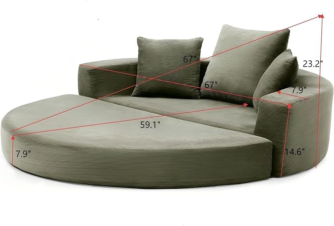 Folding Sofa Bed Corduroy Circular Boneless Couch No Assembly Convertible Sleeper Sofa with 3 Pillow Comfy Futon Sofa Bed for Apartment Office Bedroom Living Room Green