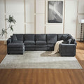 Modern U Shaped 6-seat Sectional Sofa Couch with one Ottoman and Three toss PillowsModular Sofa for Living RoomCorduroy Sofa (GreyCorduroy-7 Seat)
