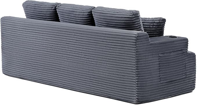 Eafurn Floor Loveseat Boneless Sofa Couch in a Box with Cup Holder and Side Pockets 3 Seater Comfy Corduroy Upholstered Foam Couch with Deep Seating for Living RoomNo Assembly | Breathable material