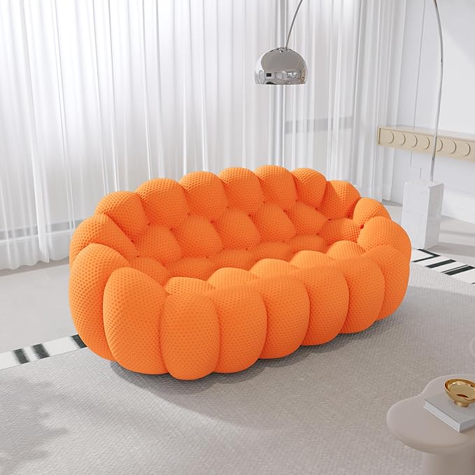 Bubble Couch 78.74'' Curved Loveseat Couch Memory Foam Bubble Sofa Round Lazy Floor Sofa 3D Honeycomb Shape Curved Sofas for Living Room (Orange)
