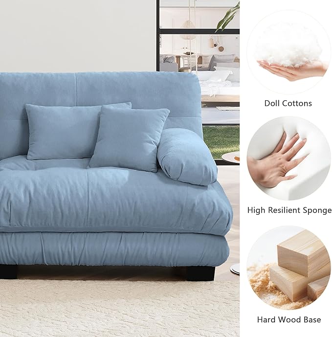 Oversized Modular Sectional Sofa 133.8 Inch L Shaped Couch Set for Living Room 3-Seater Comfy Chenille Cloud Couches with Movable Ottoman Square Handrail Blue