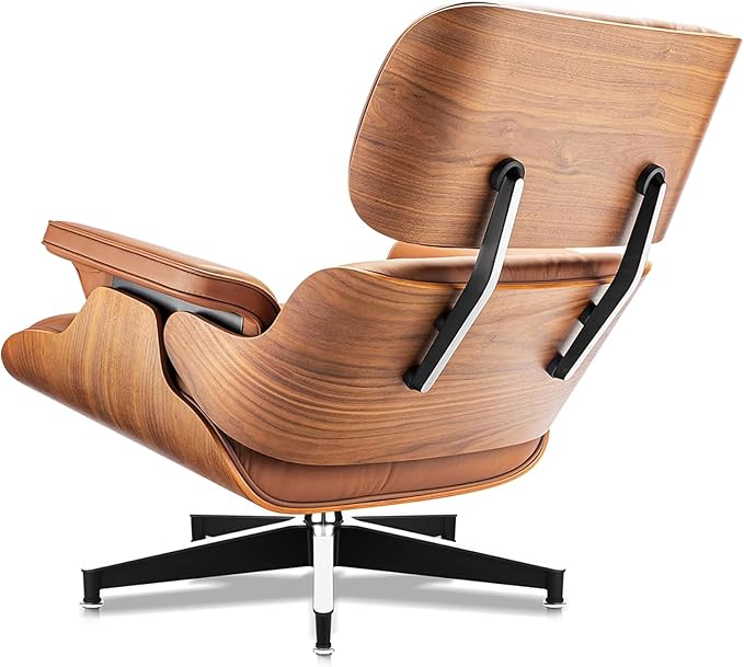 Mid Century Chaise Lounge Chair and Ottoman Reading Chair Leather Accent Chair Modern Chair Classic Design Heavy Duty Base Support for Living Room (Walnut-Brown Upgraded)