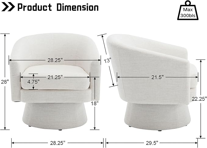 HNY Modern Swivel Beige Accent Chairs Set of 2 Linen Upholstered Barrel Chairs Cozy Vanity Arm Chairs with Back Comfy Sherpa Round Lounge Reading Armchairs Club Side Chairs for Living Room Bedroom
