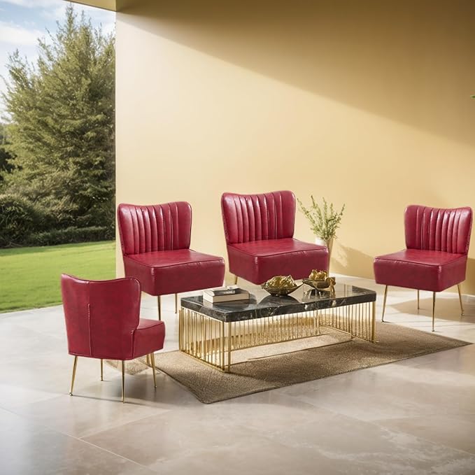 Modern PU Leather Accent Chair Upholstered Armless Wingback Side Chair with Golden Legs Comfy Single Sofa Cute Slipper Corner Chair for Living Room Bedroom Entryway Wine Red