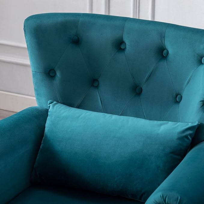 chairus Mid-Century Modern Accent Chair Comfy Tufted Single Sofa Chair Wingback Armchair with Pillow for Club Living Room Bedroom - Velvet Teal