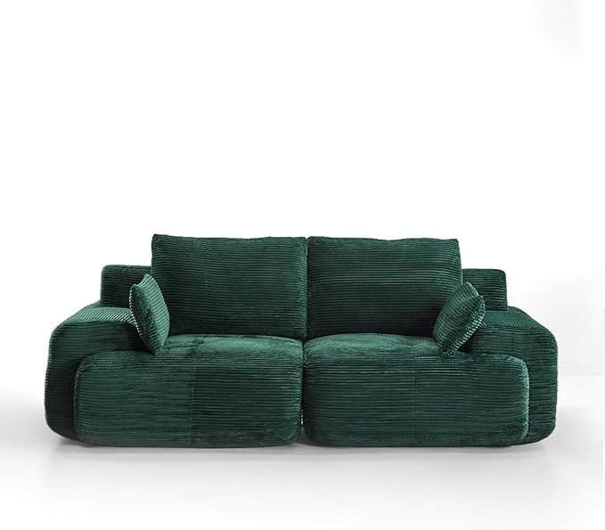 Round 84 Loveseat Sectional Sofa Cloud Couch with Armrests for Small Spaces Corduroy Fabric Green