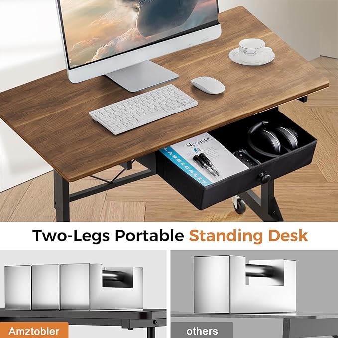 COMHOMA Small Standing Desk Adjustable Height Small Computer Desk Mobile Portable Rolling Laptop Table with Wheels 32 Computer Workstation Sit Stand Desks Portable Standing Table Treadmill desks