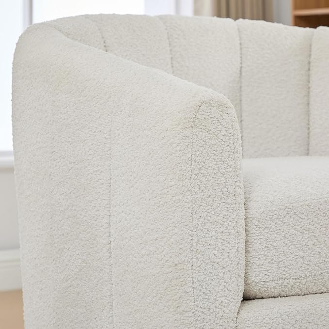 32 W Swivel Barrel Chair Boucle Chenille Accent Chair Upholstered Tufted Club Armchair Single Sofa Chairs with Metal Base for Living Room Family Room Bedroom Lounge Area Office (Ivory)