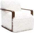 Furniture of America Ramos Modern Lounge Chair with Ultra Soft Faux Fur Long-Haired Accent Sofa Tight Seat and Back Single Couch Fluffy Living Room Seating No Assembly Needed White