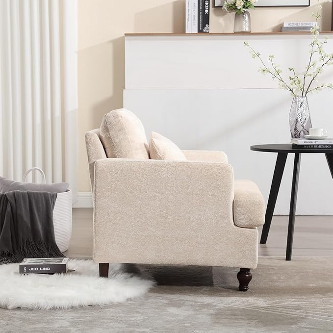 Upholstered Living Room Chair Chenille Accent Chair Single Sofa with Cushion &amp Solid Wood Frame Mid Century Modern Armchair for Bedroom Office