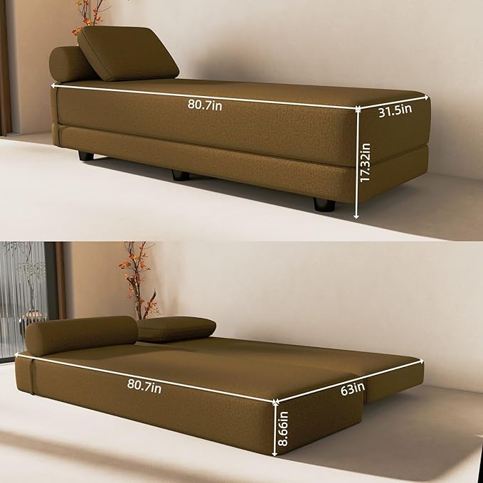 Daybed Queen Size Sofa Bed Chair 80 L Folding Sofa Chair with Pillow Lounge Chaise Bed Chair with Back Support for Living Room Bedroom