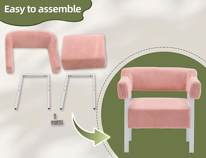 Mistpeople Corduroy Barrel Accent Chair Modern Upholstered Armchair with Metal Legs Cozy Corner Chair for Living Room Bedroom Vanity Office Reading Nook Pink Whiteleg