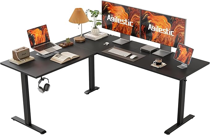 Agilestic L Shaped Standing Desk Adjustable Height Electric Corner Standing Desk 63 x 55 inch Sit Stand Computer Table with Splice Board Gaming Table Black