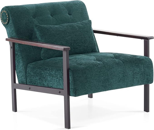 MCombo Modern Accent Chairs Chenille Upholstered Armchair Ergonomics Lounge Chair for Living Room HQ417 (1 Dark Green)