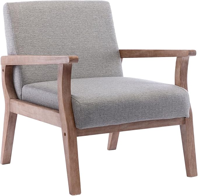 VESCASA 23.2 W Accent Chairs Set of 2 with Arms Farmhouse Side Chairs with Upholstered Seat Mid Century Modern Reading Chairs with White Wash Wood Legs for Living Room/Bedroom Light Grey Linen