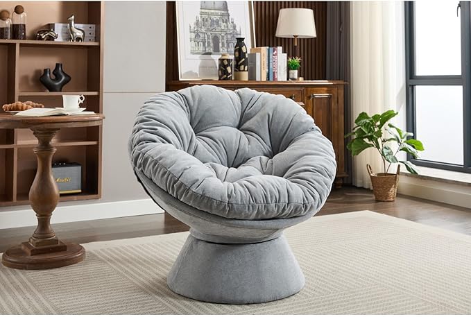Oversized Swivel Accent Chair 360° Rotating Barrel Chair for Living Room Chenille Lounge Chair for Bedroom Relaxation