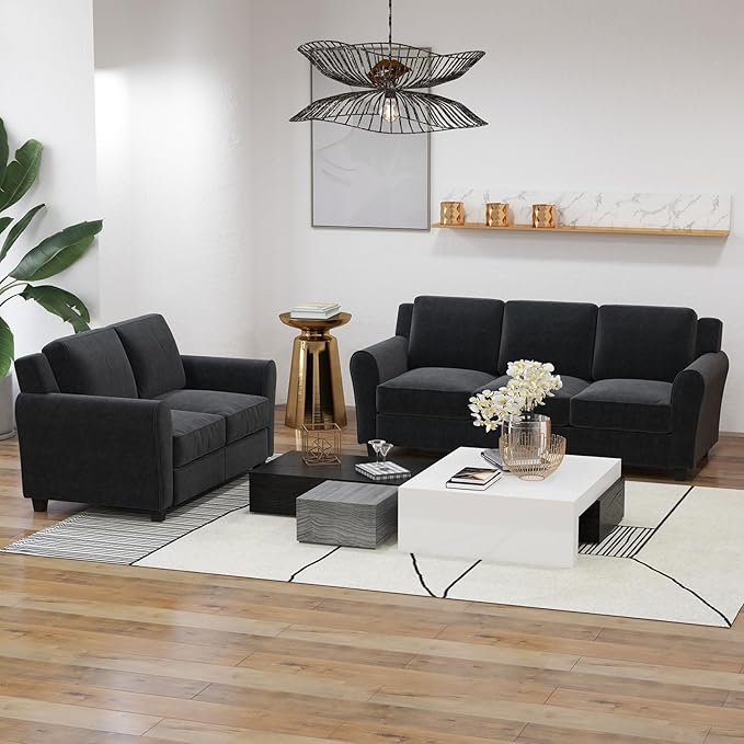 Bonzy Home 58 Black Loveseat Sofa Couch for Living Room 2 Seater Love Seat for Small Spaces Modern Couches with Thick Cushion for Home Apartment Office