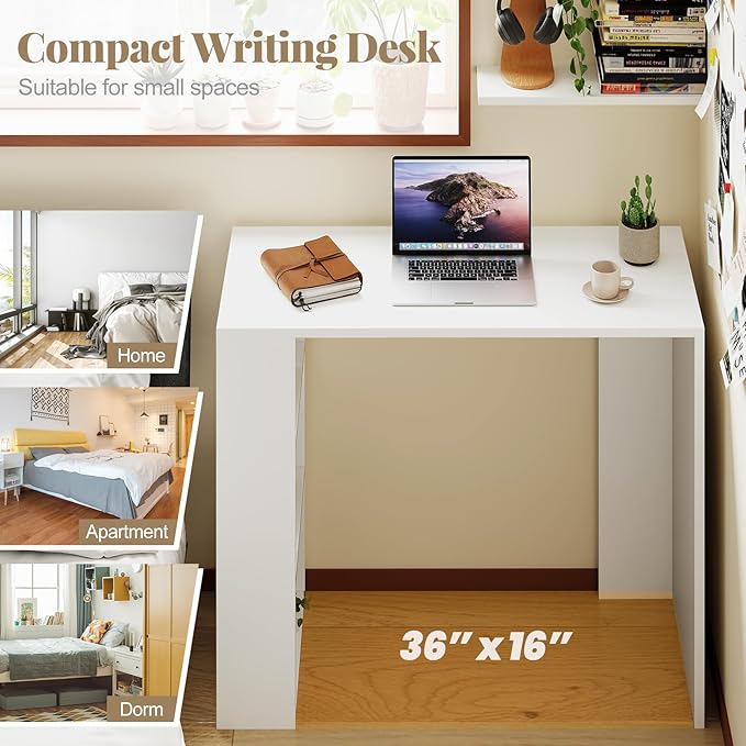 Computer Desk 36’’ Writing Desk with Storage Shelves Study Table with Bookshelf Wood Vanity Makeup Table Small Desk for Bedroom Living Room Study Home Office
