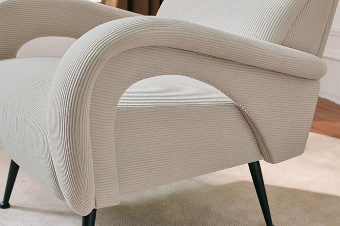 Modern Accent Chair Reading Chair with Corduroy Fabric Upholstered and Hight Backrest Single Sofa Chairs for Living Room Apartment Bedroom and Small Spaces. (Beige)