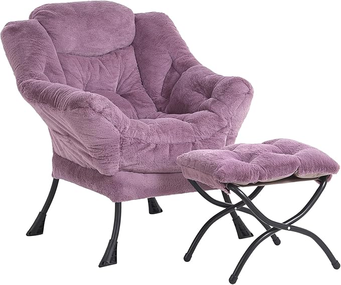LITA Lazy Chair with Ottoman Modern Accent Leisure Upholstered Sofa Chair Lounge Reading Chair with Armrests and a Side Pocket for Living Room Bedroom &amp Small Space